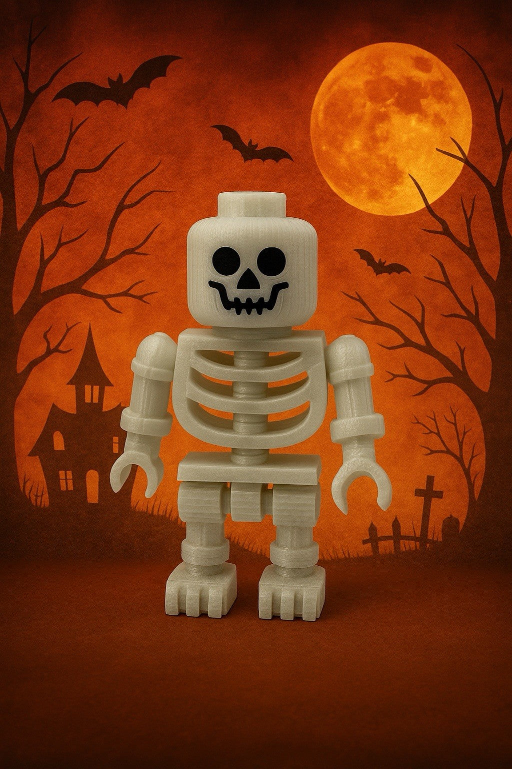 Large LEGO-Inspired Skeleton Glow In The Dark Figure 10” Tall – Halloween Model