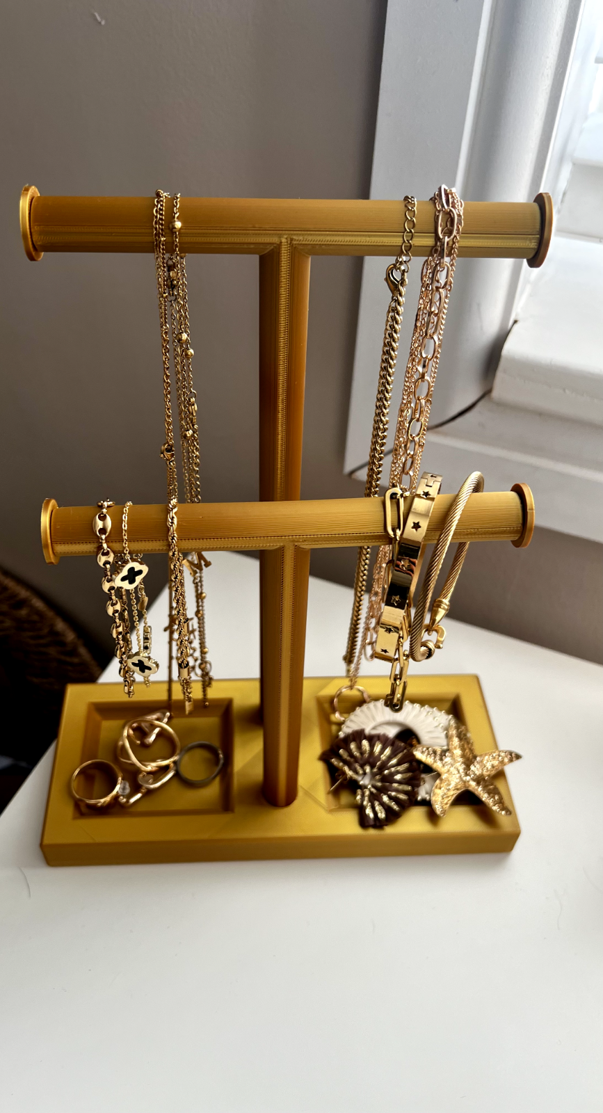 Double T-Bar Jewellery Display Stand Hanging Rack Bracelet Necklace Organiser