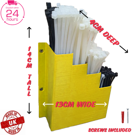 Yellow Cable Tie Holder Zip Tie Storage Rack Wall Mount Organiser Container UK