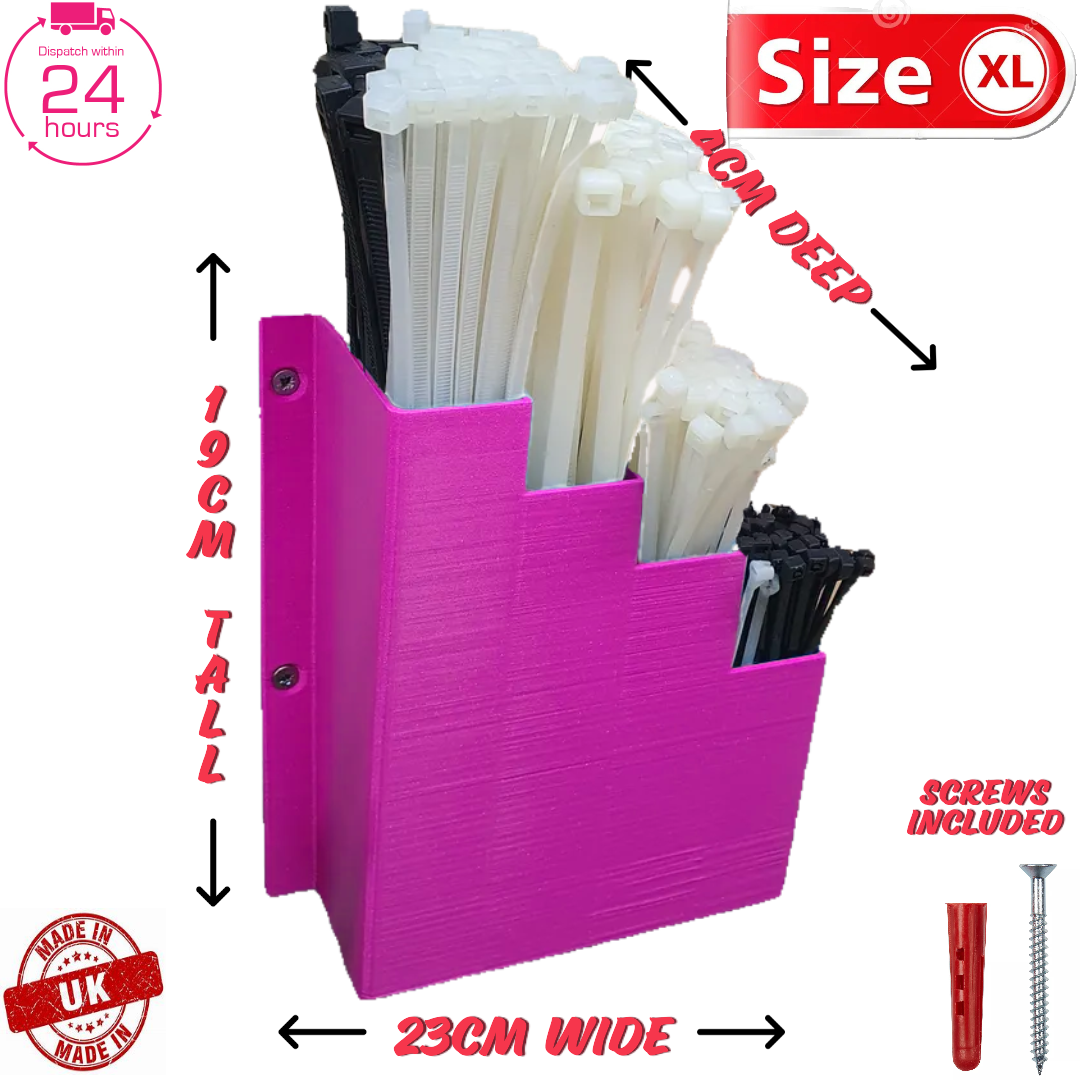 XL Extra Large Hot Pink Cable Tie Holder Zip Storage Rack Wall Mount Organiser