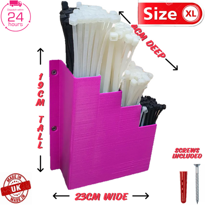 XL Extra Large Hot Pink Cable Tie Holder Zip Storage Rack Wall Mount Organiser