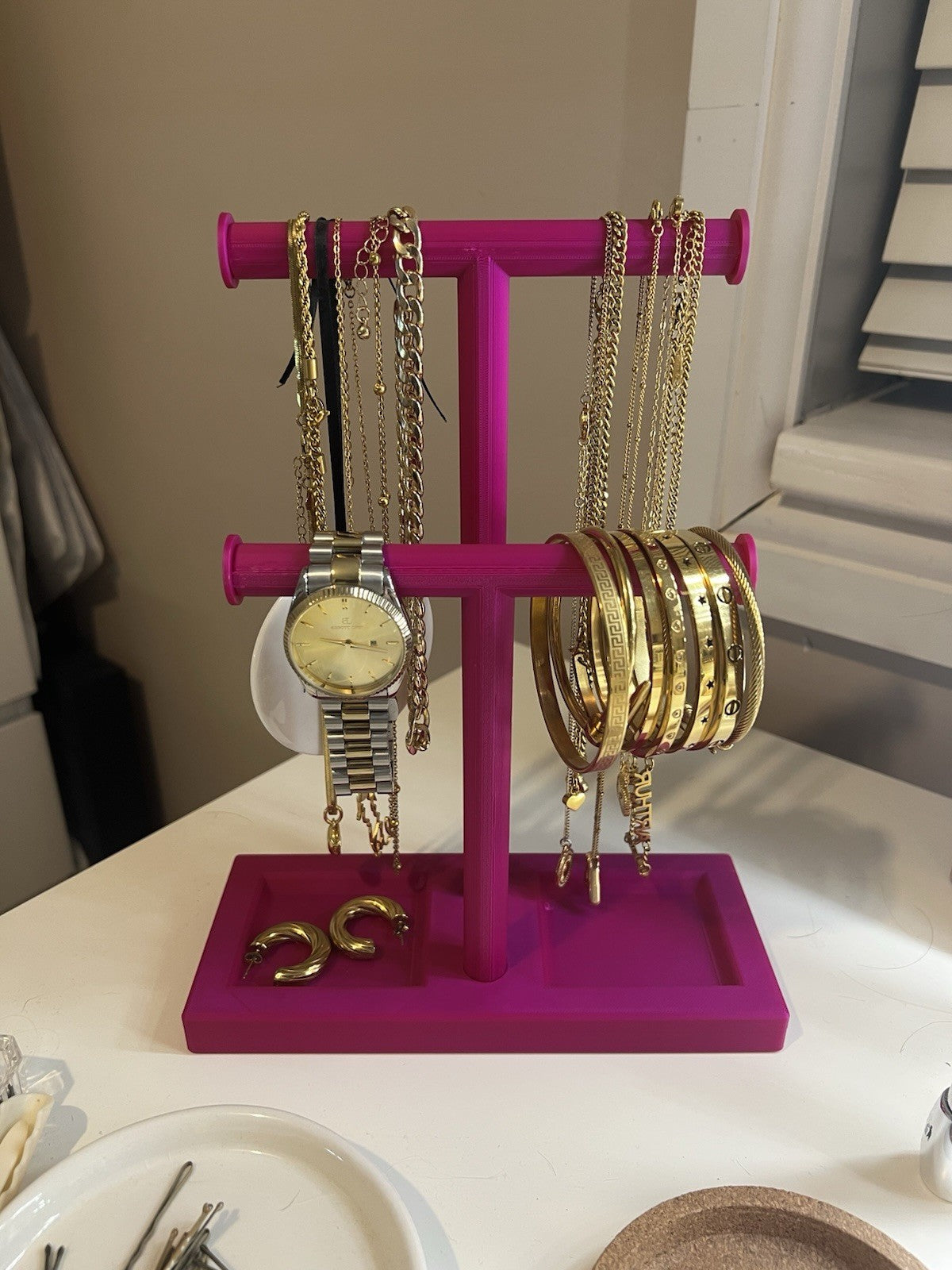 Double T-Bar Jewellery Display Stand Hanging Rack Bracelet Necklace Organiser