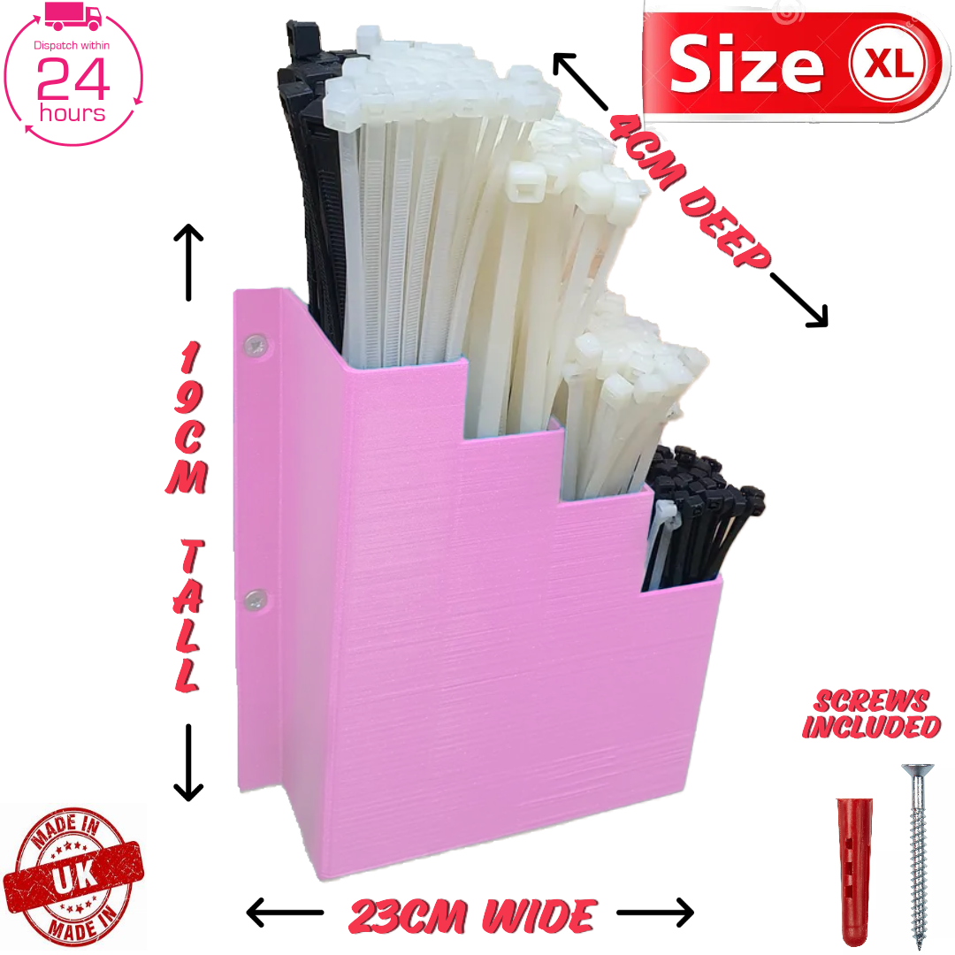 XL Extra Large Pink Cable Tie Holder Zip Tie Storage Rack Wall Mount Organiser
