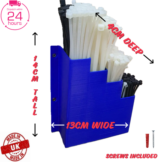Blue Cable Tie Holder Zip Tie Storage Rack Wall Mount Organiser Container UK