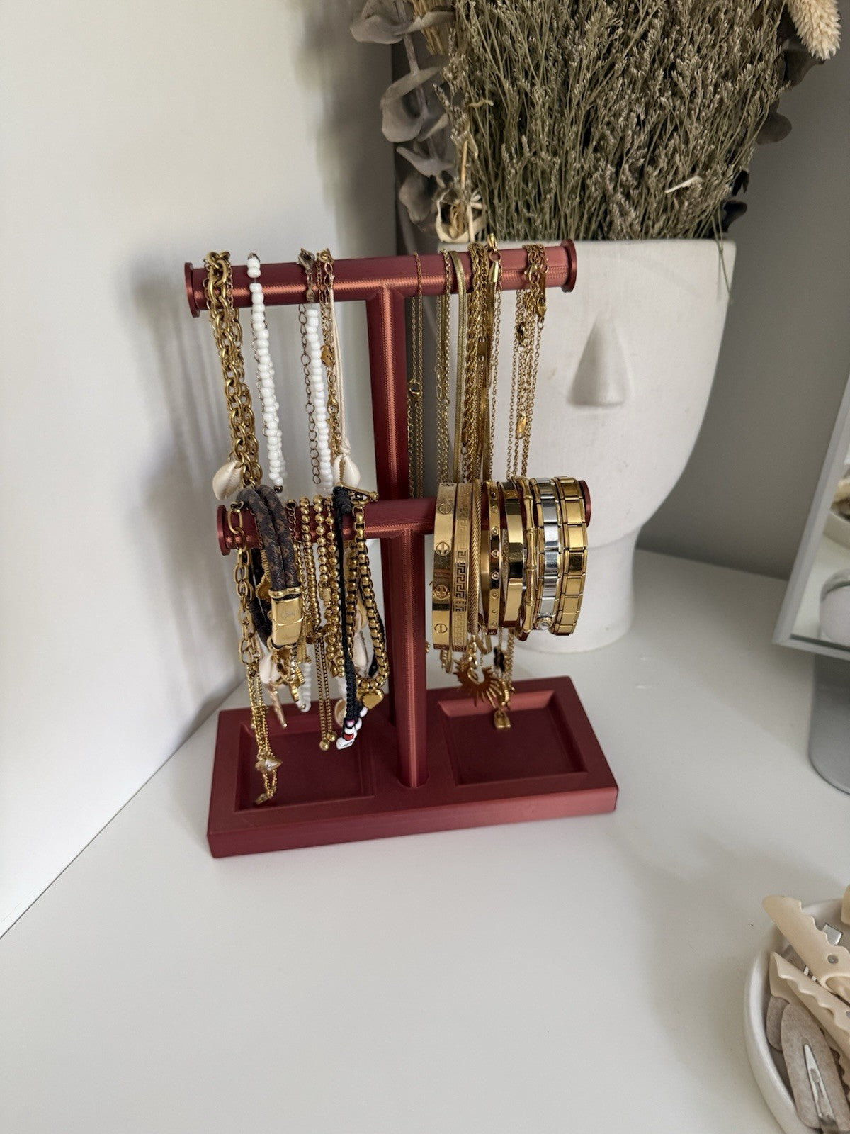 Double T-Bar Jewellery Display Stand Hanging Rack Bracelet Necklace Organiser