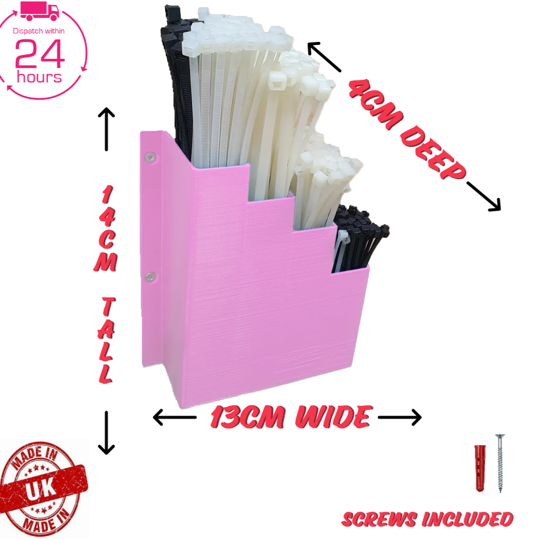 Baby Pink Cable Tie Holder Zip Tie Storage Rack Wall Mount Organiser Container