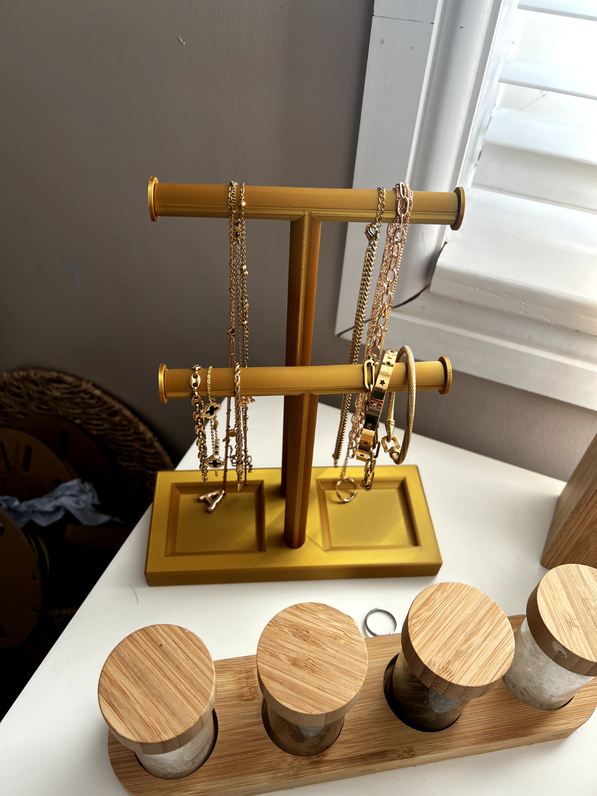 Double T-Bar Jewellery Display Stand Hanging Rack Bracelet Necklace Organiser