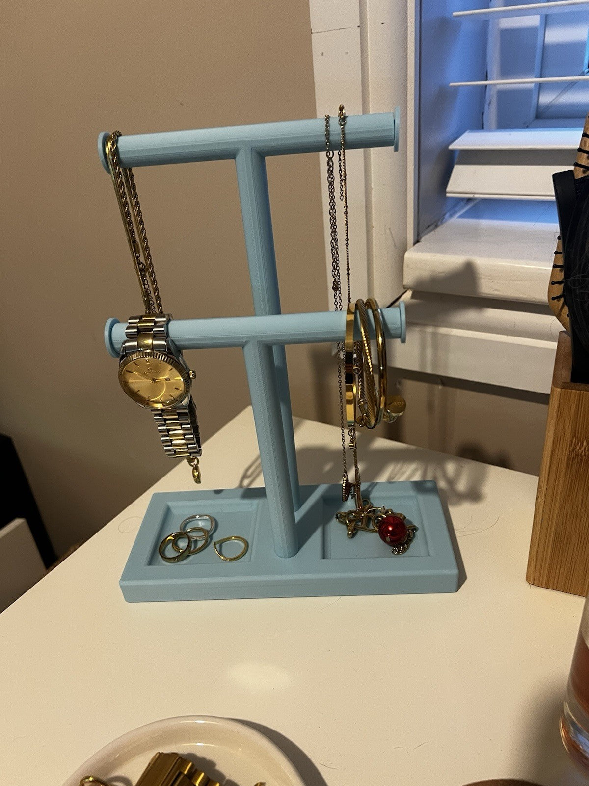 Double T-Bar Jewellery Display Stand Hanging Rack Bracelet Necklace Organiser