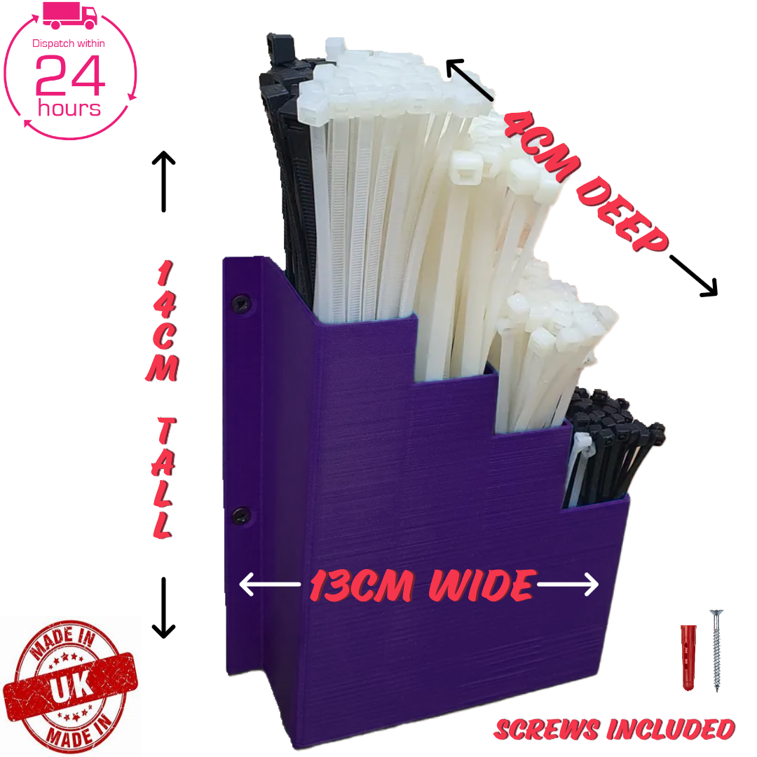 Purple Cable Tie Holder Zip Tie Storage Rack Wall Mount Organiser Container UK