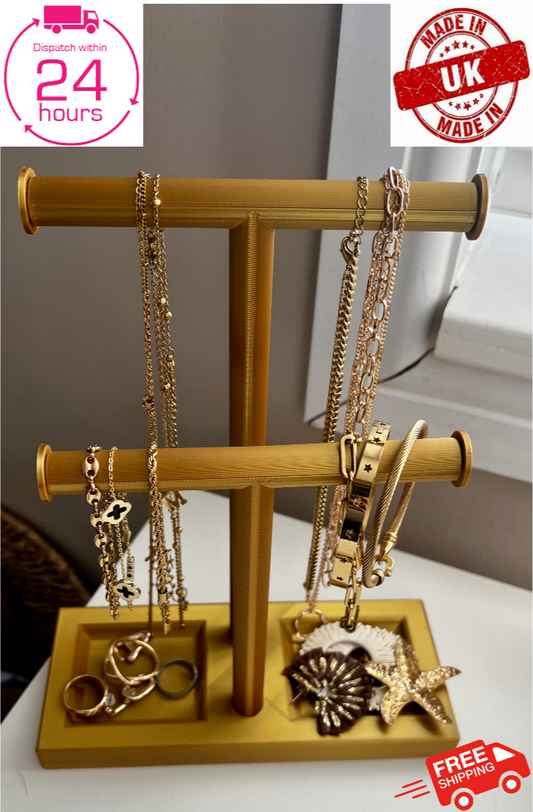 Double T-Bar Jewellery Display Stand Hanging Rack Bracelet Necklace Organiser