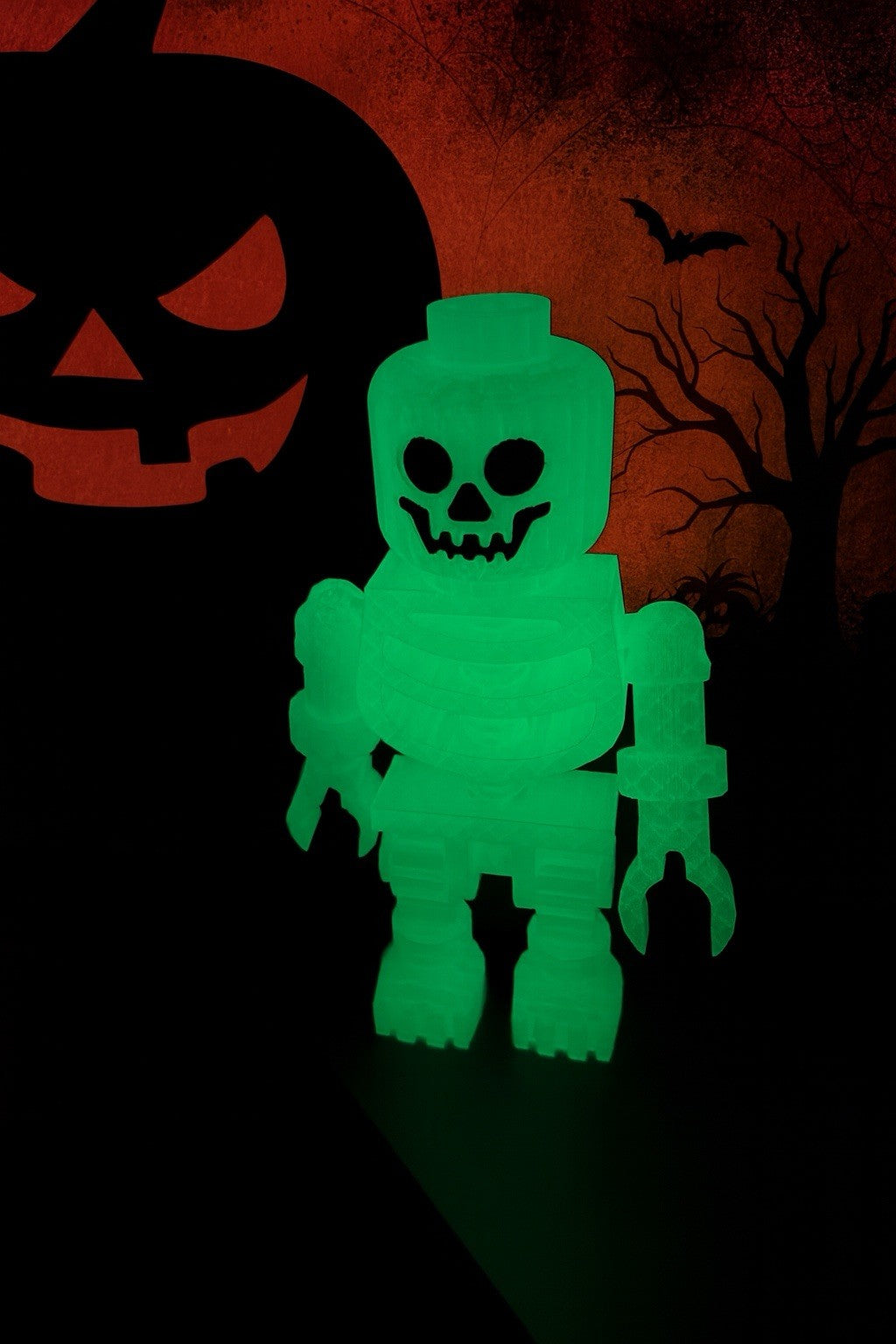 Large LEGO-Inspired Skeleton Glow In The Dark Figure 10” Tall – Halloween Model