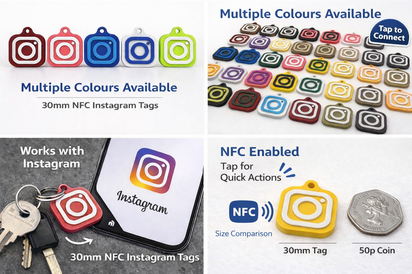 30mm NFC Tag Social Media Key Chain Key Ring Tap To Share Profile
