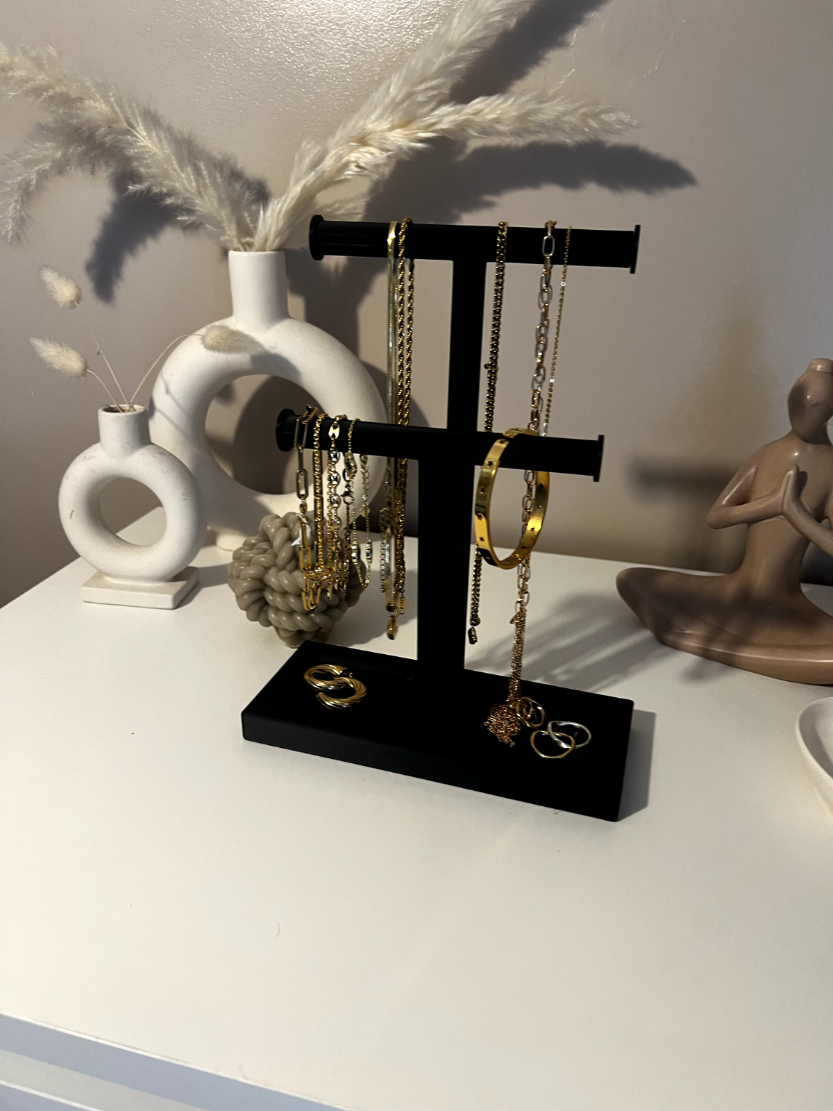 Double T-Bar Jewellery Display Stand Hanging Rack Bracelet Necklace Organiser