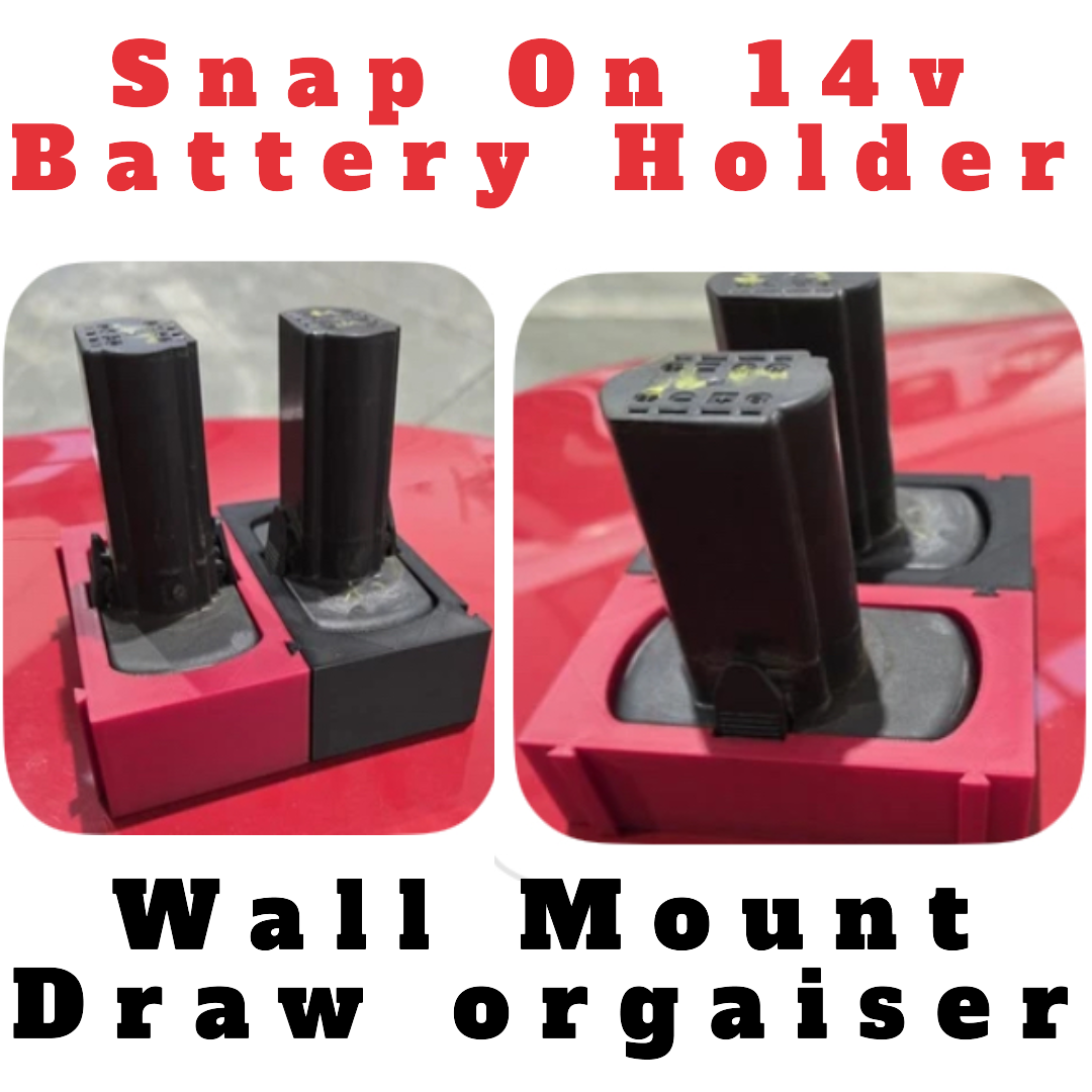 Snap On 14v Battery Holder Wall mount Draw orgainser tidy any colour