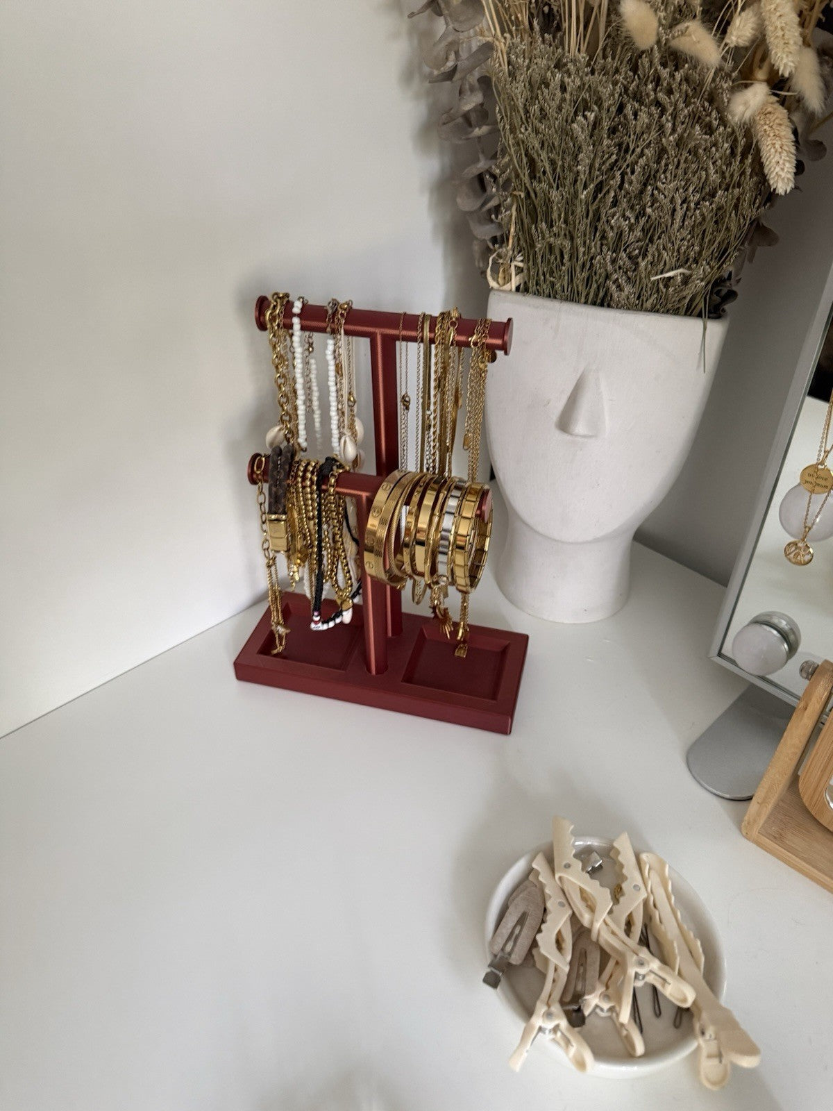 Double T-Bar Jewellery Display Stand Hanging Rack Bracelet Necklace Organiser