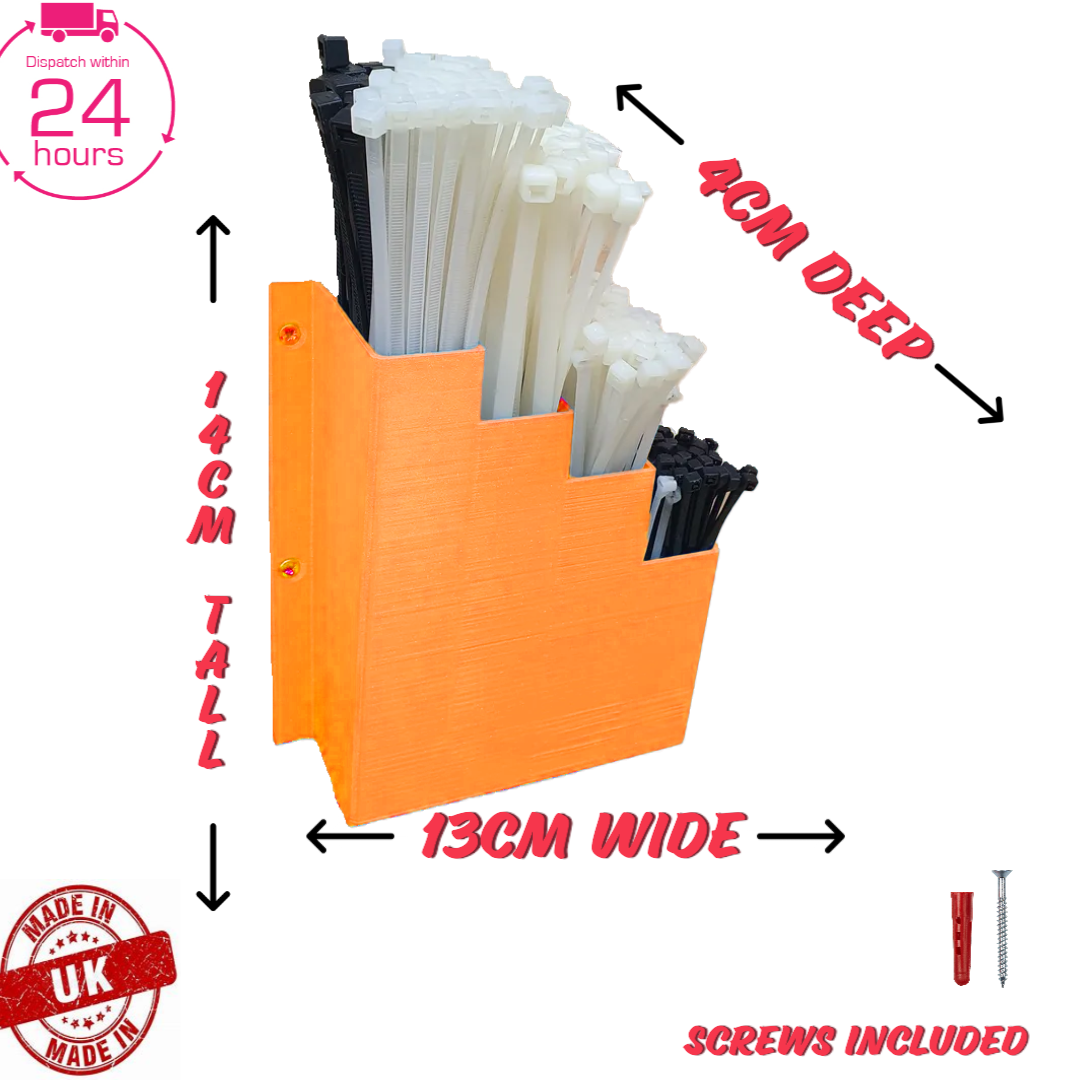 Orange Cable Tie Holder Zip Tie Storage Rack Wall Mount Organiser Container UK