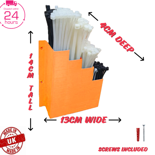 Orange Cable Tie Holder Zip Tie Storage Rack Wall Mount Organiser Container UK