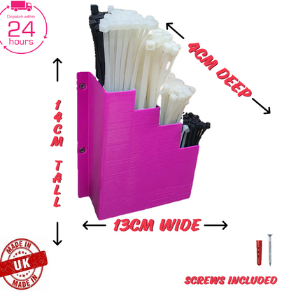 Hot Pink Cable Tie Holder Zip Tie Storage Rack Wall Mount Organiser Container