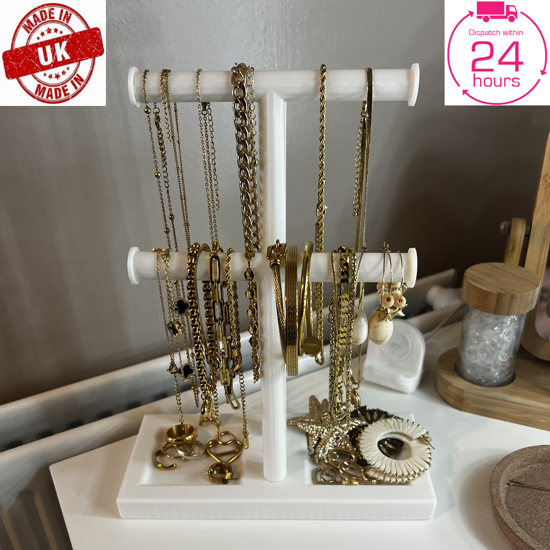 Double T-Bar Jewellery Display Stand Hanging Rack Bracelet Necklace Organiser
