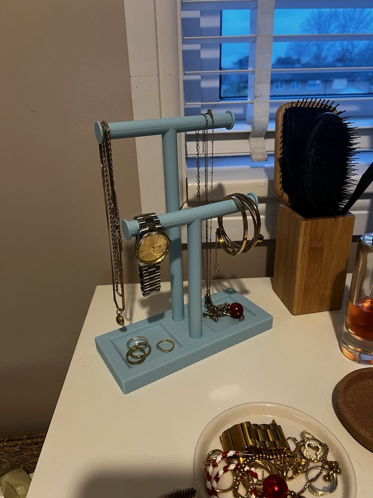 Double T-Bar Jewellery Display Stand Hanging Rack Bracelet Necklace Organiser