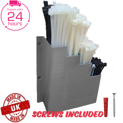 Grey Cable Tie Holder Zip Tie Storage Rack Wall Mount Organiser Container UK