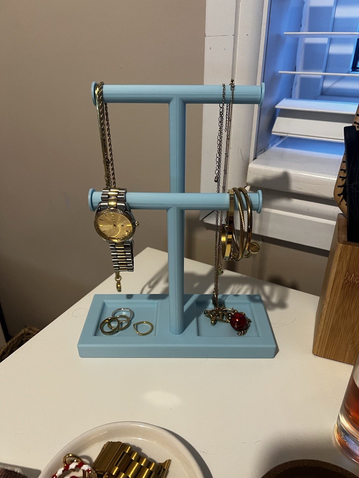 Double T-Bar Jewellery Display Stand Hanging Rack Bracelet Necklace Organiser